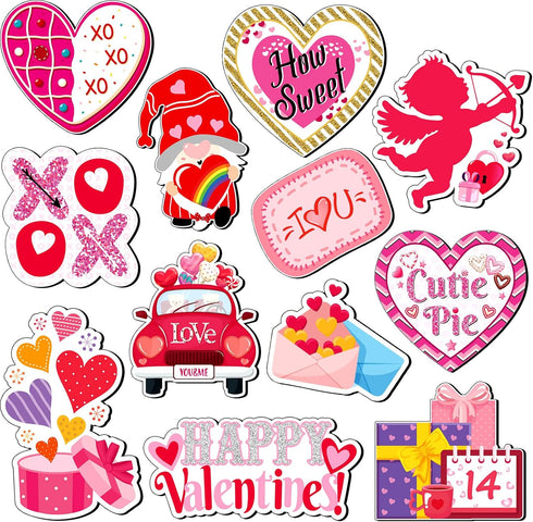 12 Pieces Valentine s Day Refrigerator Magnets, Decorative Stickers for Love Heart, Cupid, Locker - Red Lips