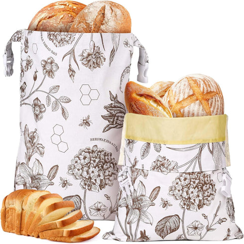 Yolysudo Reusable Vintage Floral Beeswax Bread Bag for Sourdough, 2 Pack Large Beeswax