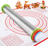 Stainless Steel Rolling Pin and Silicone Mat Set, Adjustable Thickness Rings for Baking Dough, Pizza, Pastries
