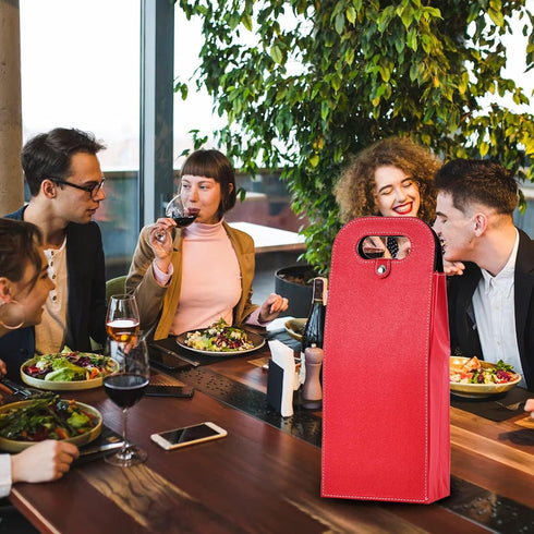 2 Bottle Wine Bag Carrier, Reusable Leather Tote, Classic Single Bottle Gift Bag, Wine Accessory Sets