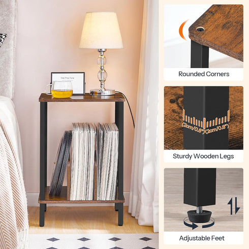 2-Tier 100 Albums, FG05RS01 HOOBRO Small End Table, Record Player Stand Vinyl Record Turntable Stand with Storage up