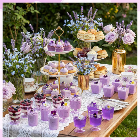 Funnymoom 300 Pack 5oz 3oz Clear Purple Mini Dessert Cups with Spoons Plastic Square Slanted Parfait Appetizer Shooter