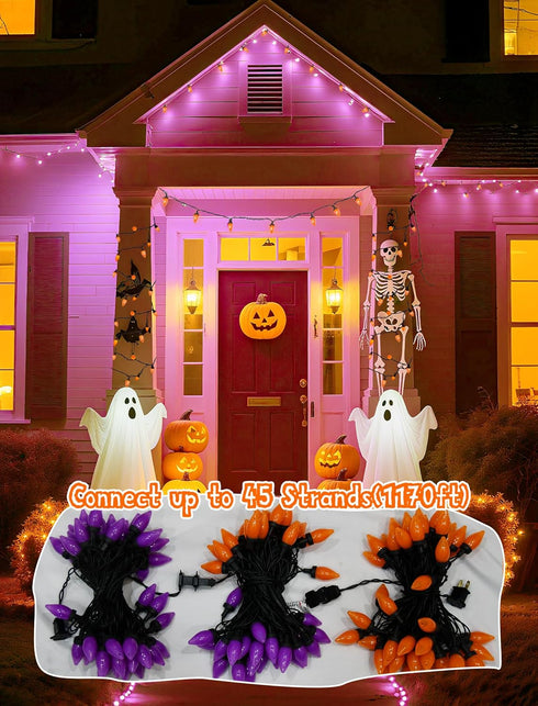 26ft C7 50 SUNSGNE Orange String Lights Outdoor, Halloween Outdoor Light with LED Orange Lights for Halloween Yard