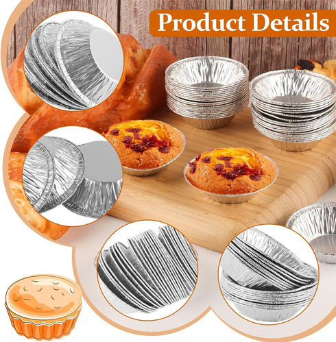 200 Pieces 2.6 Inch Round Pie Tart Small Tin Foil Pans - Disposable Aluminum Mini Pie Pans for Baking