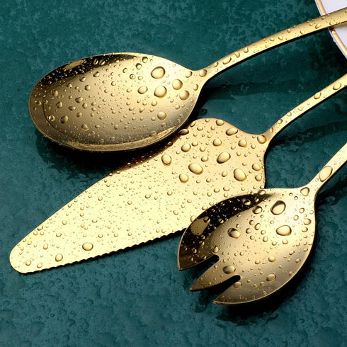OGORI Gold Serving Utensils Set, 8-Piece Polished Stainless Steel Flatware Include Serving Spoon, Fork, and Knife