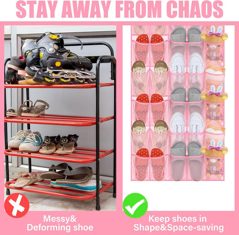 40 Closet Windyun Over the Door Shoe Organizer Large Breathable Mesh Pockets Pink Hanging Shoe Rack for Behind Door
