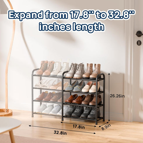 4 Closet, ENJOYBASICS Expandable Shoe Rack, Tier Adjustable Shoe Organizer Shelf for Black Metal Free Standing Shoe