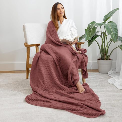 90" 66" 6 Comfy Cubs Muslin Blanket for Adults Twin x - Layer Soft, Breathable & Lightweight Muslin Adult Blanket