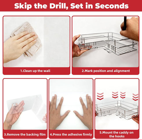 2-Pack SUS304 Corner Shower Shelves - Adhesive Shower Organizer for Shampoo & Soap Storage, Space-Saving Bathroom Caddy