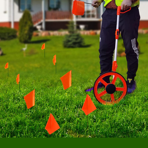 Zozen 100Pack Marking Flags: Orange, Green, Blue Marker Flags for Lawn, 15x4x5 Inch Landscape Flags