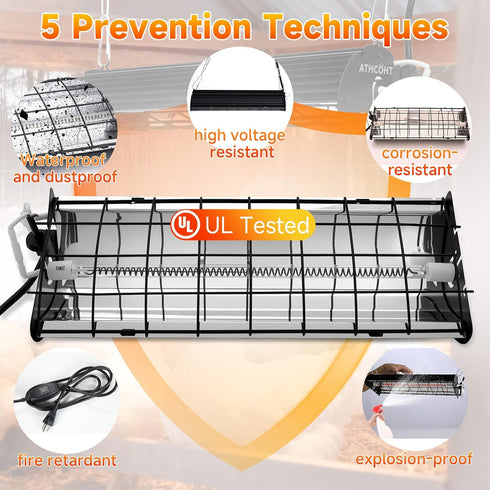 ATHCOHT 400W 60 12000H Bulb 2 Heat Lamp for Chickens Upgraded Large Chicken Coop Brooder Heater Carbon Fiber Waterproof