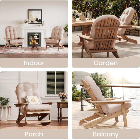 Beige,1 UDPATIO Adirondack Chair Cushion with Ties - Fade-Resistant Waterproof Outdoor Recliner High Back Seat Pads