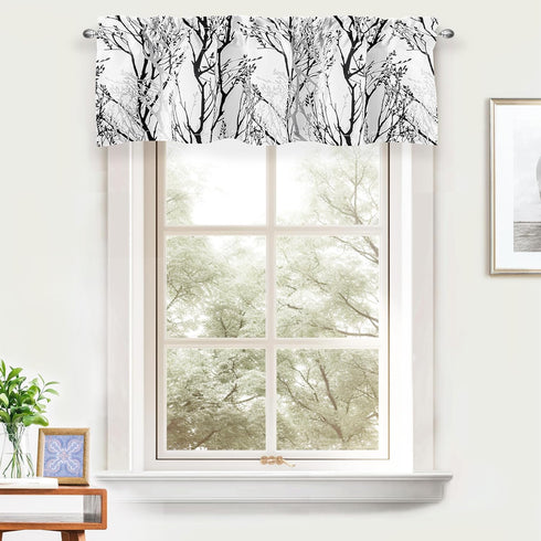 DriftAway Tree Branch Abstract Ink Printing Lined Thermal Insulated Window Curtain Valance Rod Pocket 52 Inch by 14 Inch Plus 2 Inch Header Black White