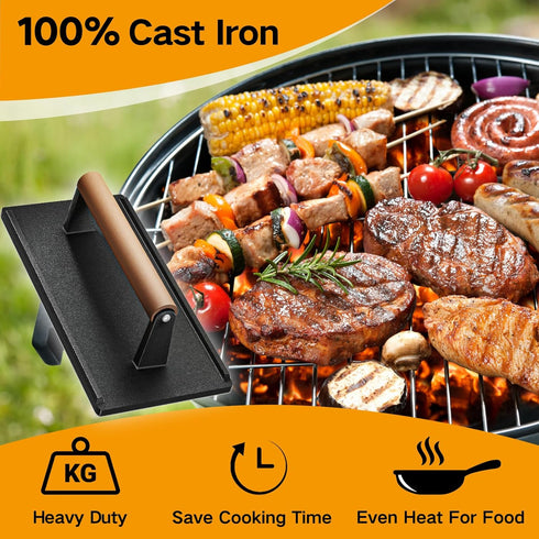 Yoehka Cast Iron Grill Press-2PCS, Heavy Duty Burger/Griddle Press with Wood Handle, 2.25lbs