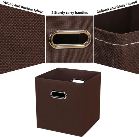 Fabric Cubby Storage Bins, 13x13x13 Inches, Foldable Organizer Bins with Dual Handles, Set of 3, Coffee