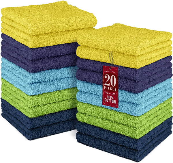 DecorRack 20 Pack 100% Cotton Wash Cloth, Luxurious Soft, 12 x 12