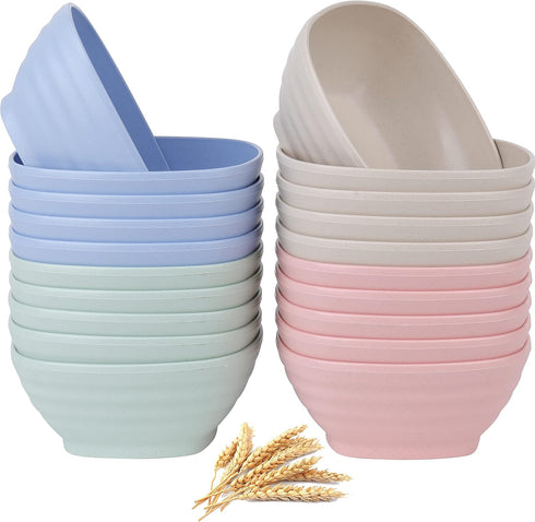 SOUJOY 20 Pack Wheat Straw Bowls, 20 Oz Unbreakable Cereal Bowls, Reusable for Snacks, Microwave Safe