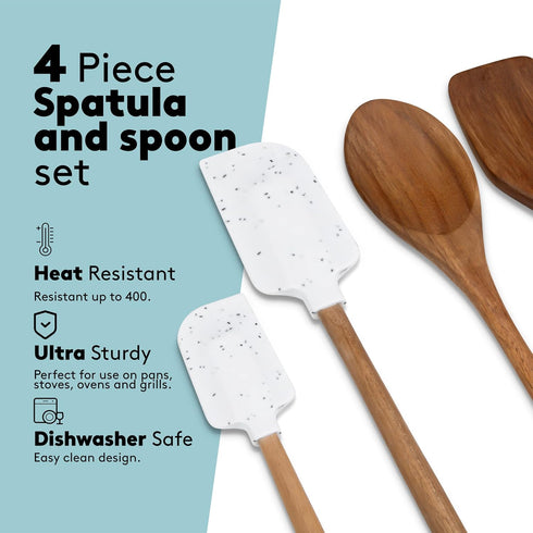 Real Simple Silicone Spatulas and Wooden Spoons for Cooking Set | Wooden Spoon, Wooden Spatula and 2 Silicone Spatulas for Nonstick Cookware | Heat Resistant and Dishwasher Safe by REAL SIMPLE