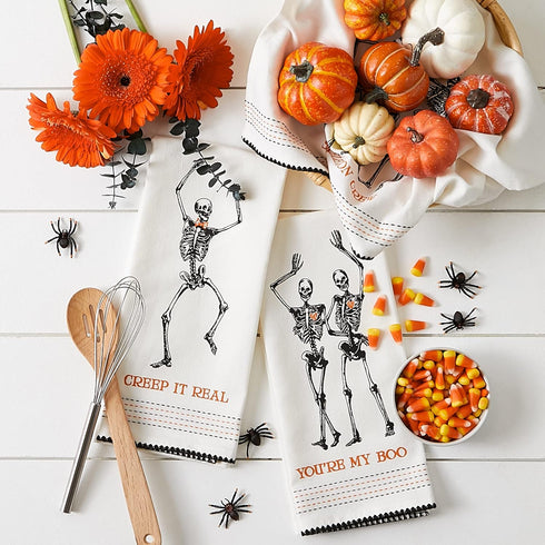 DII Halloween Hand Towels for The Kitchen, Decorative Spooky & Fun Cotton Printed Dishtowel Set, 18x28, Skeletons, 3