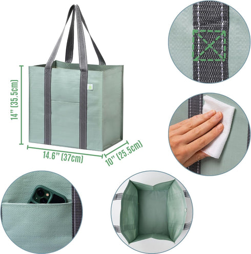 VENO 4 Pack 4 Pack) Reusable Grocery Bags, Heavy-Duty Shopping Bags with Handles, Bags for Shopping Cart with Hard
