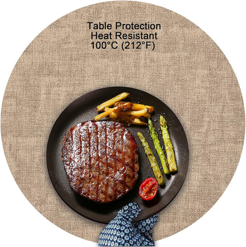 Set 6 Set 6) Myir JUN Round Placemats Dual Sided, Faux Leather Place Mats of Indoor Placemat for Dining Table Outdoor