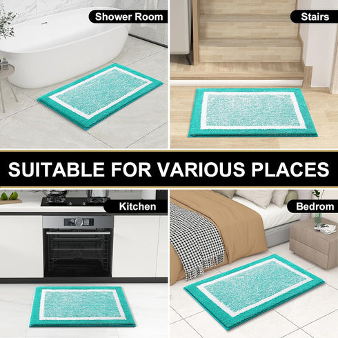 OLANLY Bathroom Rugs 30x20, Extra Soft Microfiber Bath Mat, Non-Slip, Quick Dry, Machine Washable, Green and White