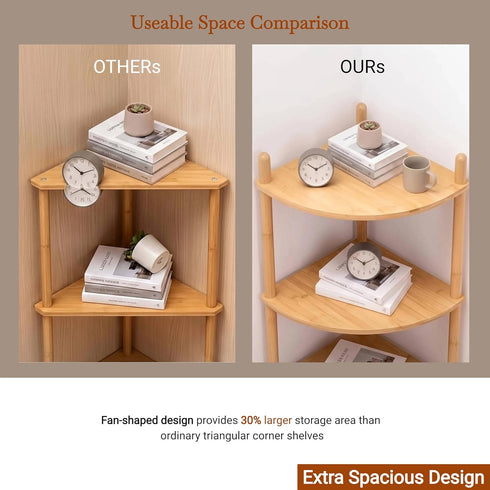 2-Tier Expandable Bamboo Corner Shelf Stand,Corner Bookshelf, Display Storage Shelves with Open Shelves