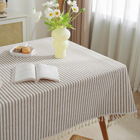 55 86 Inch) meioro Tablecloth Striped Fringe Table Cloth Rectangular Tablecloths Cotton Blend Table Cover for Dining