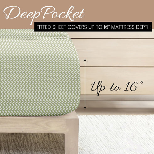 Linen Market Double-Brushed Microfiber Queen Sheet Set - 4 Piece, Oeko-TEX Certified, Puffed Chevron Sage