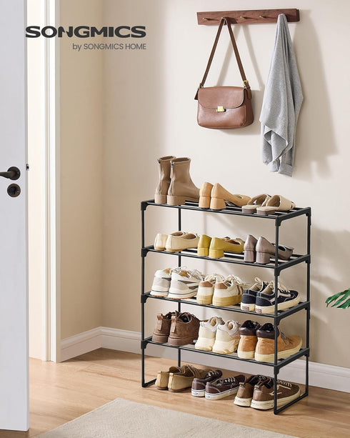 4-Tier 10-15 11.8 26.8 28.4 Inches, ULSA204B01 SONGMICS Shoe Rack, Shoe Organizer, Metal Storage Shelf, Upright