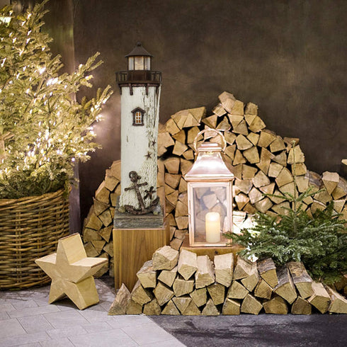 Attraction Design Wooden Lighthouse Decor with Light, Decorative Nautical Lighthouse Nightlight Rustic Ocean Sea Beach