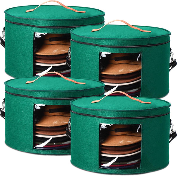 Suzile 4 Pack Large Round Foldable Felt Hat Box for Women - 17 x 10 Inch Cowboy Hat Storage Box with Lid