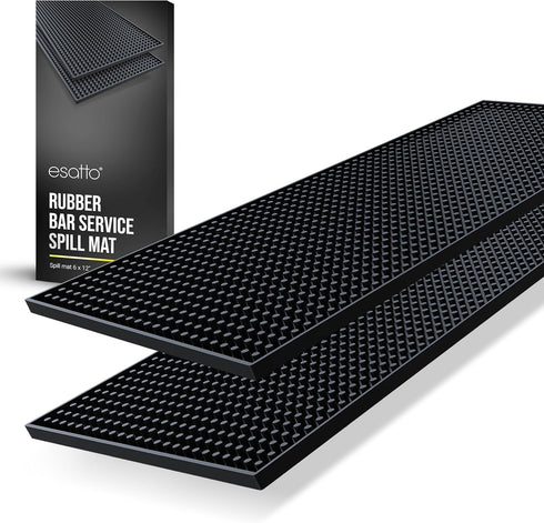 Esatto 12" x 6" Professional Service Mat, Black – Durable Service Bar Mat for Spills, Glass Drying Mat (2 Piece)