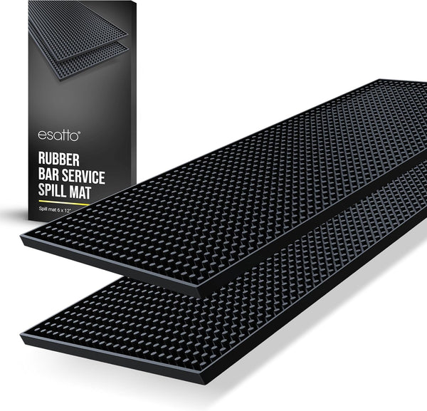 Esatto 12" x 6" Professional Service Mat, Black – Durable Service Bar Mat for Spills, Glass Drying Mat (2 Piece)