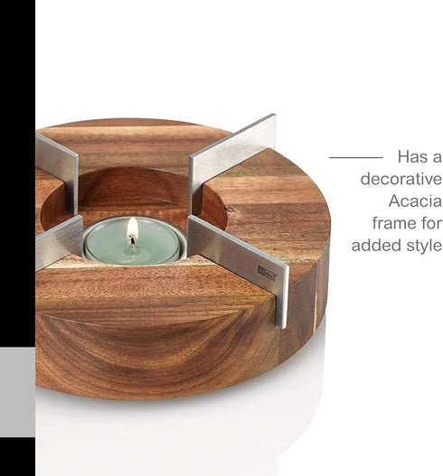 AdHoc Tuto Decorative Teapot and Food Warmer - Portable Warmer for Food & Drinks - Wood Warming Plate with Stainless