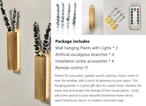 Comtelek Artificial Eucalyptus with LED Lights Wall Planters Rustic Wall Decor with Lights Wall Sconces Fake Vines