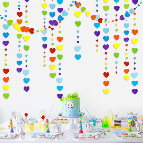 52Ft Valentines Day Party Decorations, Rainbow Love Heart Garland, Colorful Hanging Paper Heart Streamer Banner