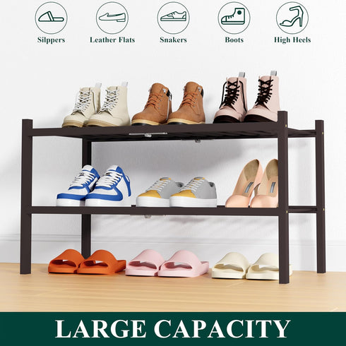 2 Closet, Smiry Shoe Rack, Tier Thick Bamboo Shoe Organizer, Stackable Free Standing Wooden Shoe Storage Shelf
