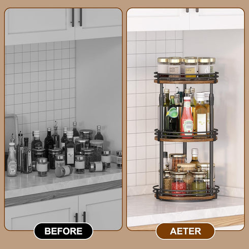 3-Tier Counter Countertop Across-Star Lazy-Susan-Organizer-Spice-Rack, Rotating Spice Organizer For Cabinet Pantry