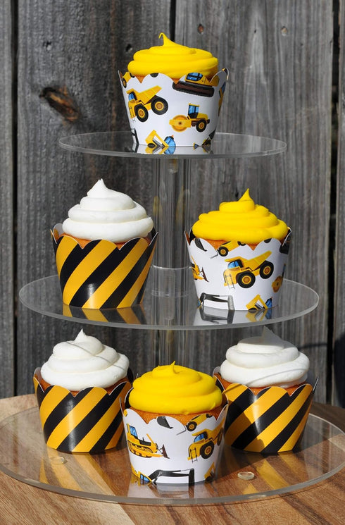 Construction Cupcake Wrappers for Kids Birthday Party Supplies, Set of 24 Reversible Caution Zone Design
