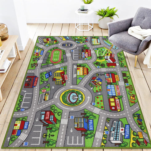 Kids Rug 3'3" x 5'2" City Life Playmat Area Rug Car City