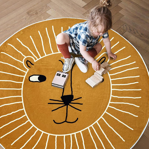 4Ft, USTIDE Kids Rug Round Round Lion Play Mat Non Slip Kids Circle Rug Soft Nursery Rug Wahable Floor Carpet