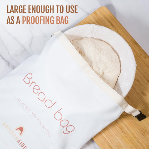 2 pack 12x17 Reusable Bread Bag for Homemade Sourdough - in Organic Cotton + Food-Safe Lining Roll-Top Buckle Closure