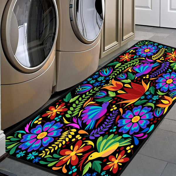 Floral Mexican Birds Kitchen Rugs, Indoor Outdoor Non Slip Kitchen Floor Mats Area Rugs Runner 40x20 in