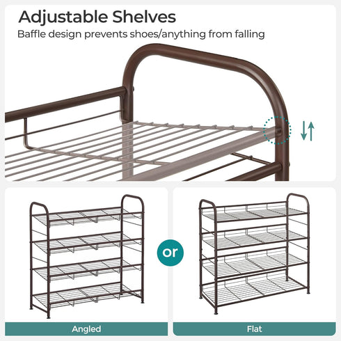4 16 Closet SONGMICS Stackable Shoe Rack, Tier Metal Shoes Rack Storage Shelf, Holds up to Pairs Shoes, Adjustable
