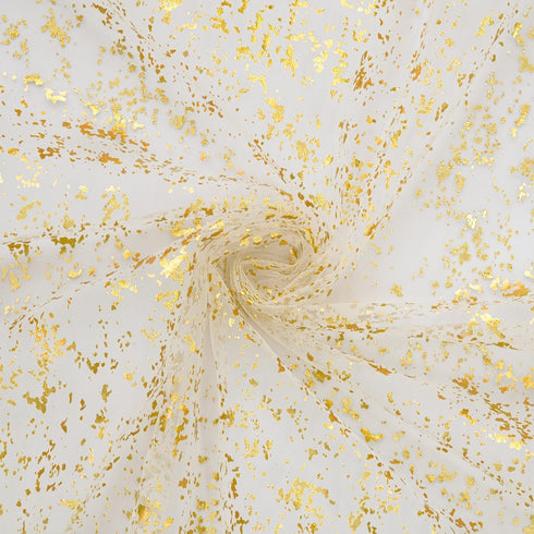 120 Inch 10FT, Artoid Mode Beige Gold Gauze Table Runner Glitter Metallic Foil Sheer Dining Wedding Anniversary Holiday