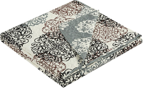 Chic Home Judith Boho Inspired Reversible Print Quilt Set, 1 Piece, Queen, Beige.