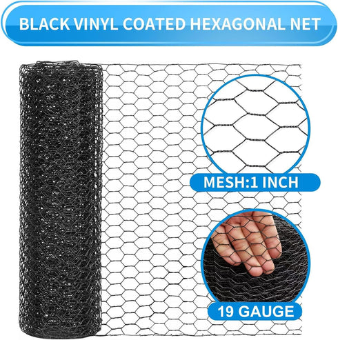 DOLEMODUO 12'' 50' 1 inch 19 x Black Chicken Wire Fencing, Chicken Wire and Gauge Poultry Netting, Garden Mesh Fence