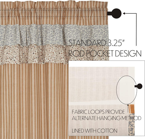 VHC Brands Kaila Country Cottage Ruffled Gold Ticking Stripe Curtain Valance, 16x60