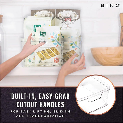 BINO Plastic Storage Bins, Medium - 2 Pack, Clear Storage Containers with Built-In Handles, BPA-Free